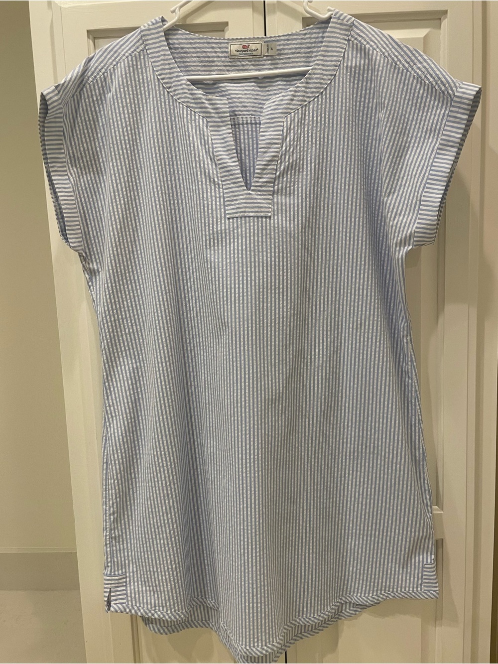 Vineyard Vines Blue Seersucker Shift with Self Belt